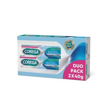 Corega Duo Pack Екстра силен Оригинален вкус Фиксиращ крем за зъбни протези 2х40 грама