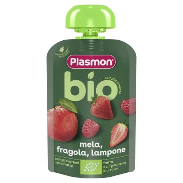 Plasmon Bio Плодова закуска ябълка и ягода за деца от 6-ия месец x100 грама