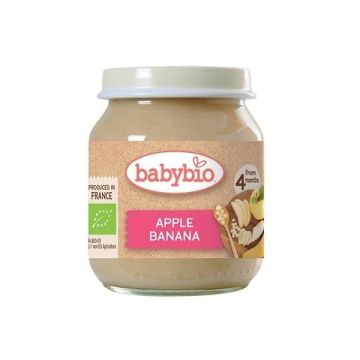 Babybio Плодово пюре ябълка и банан за деца 4+ месеца х130 гр