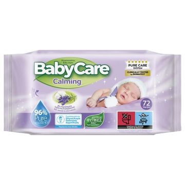 Baby Care Calming Бебешки мокри кърпи с екстракт от лавандула x72 броя