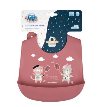 Canpol babies Силиконов лигавник с джоб Bonjour Paris - 74/027, червен