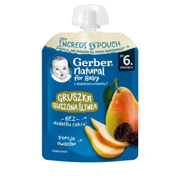 Gerber Плодова закуска с круша и сушени сливи за деца от 6-ия месец x80 грама