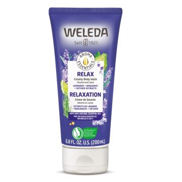 Weleda Relax Успокояващ кремообразен душ гел с аромат на лавандула, бергамот и ветивер x200 мл