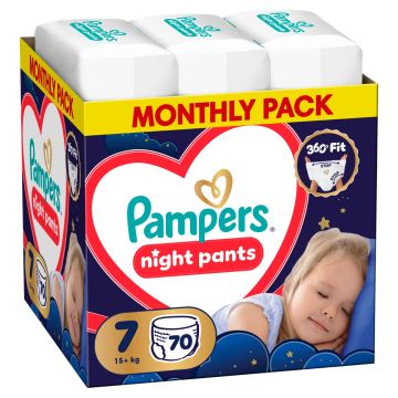 Pampers Night Pants 7 Нощни пелени-гащи за бебета и деца над 15 кг х70 броя