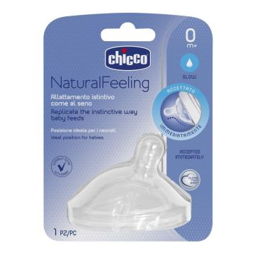 Chicco Natural Feeling Биберон силикон с бавен поток за деца над 0 месеца