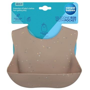 Canpol babies Dots Силиконов лигавник с джоб, бежов- 51/029