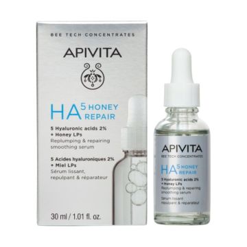 Apivita Bee Tech HA 5 Honey Repair Уплътняващ възстановяващ и изглаждащ серум за лице х30 мл