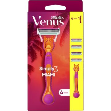 Gillette Simply Venus 3 Miami Дамска самобръсначка, 1 дръжка + 4 ножчета