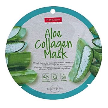 Purederm Хидратираща и успокояваща колагенова маска за лице с екстракт от алое вера х1 брой, 18 грама