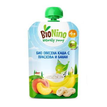 Bionino Био плодова закуска с овесена каша, праскова и банан 4 м+ х90 г