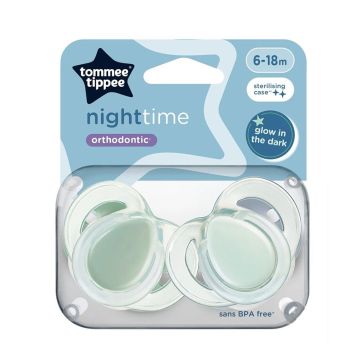 Tommee Tippee Night Time Ортодонтични залъгалки от 6 до 18 месеца х2 броя, зелени