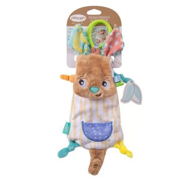 PlayGro Fauna Friends Мека плюшена кърпичка за гушкане Кенгуру с клипс за закачане върху количка, 0+ месеца