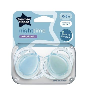 Tommee Tippee Night Time Ортодонтични залъгалки от 6 до 18 месеца х2 броя, светло сини