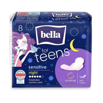 Bella For Teens Sensitive Night Дамски нощни превръзки за тийнейджъри х8 броя