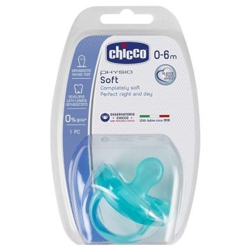 Chicco Physio Soft Залъгалка силикон за деца от 0 до 6 месеца, цвят син