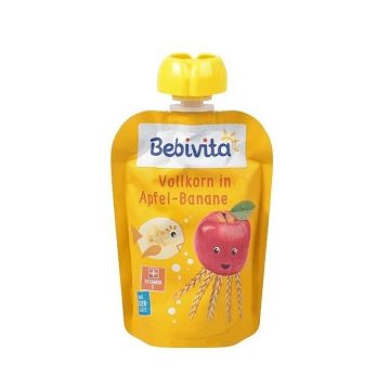 Bebivita Забавна плодова закуска пълнозърнести култури с ябълки и банан за деца над 12 месеца x90 грама - 1410