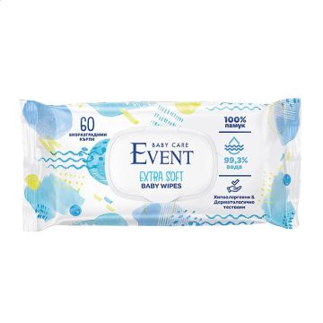 Event Baby Care Влажни кърпи Extra Soft 99.3% вода x60 броя