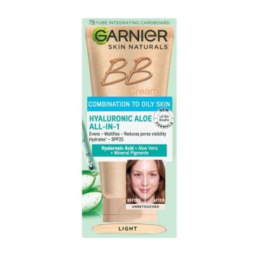 Garnier Skin Naturals BB Cream Hyaluronic Aloe  All-In-1 Дневен BB крем за лице за смесена до мазна кожа със SPF25, светъл нюанс x50 мл