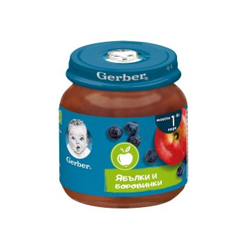 Gerber пюре ябълки и боровинки "Моето първо пюре" за деца след 4 месеца  х80 грама - 7102