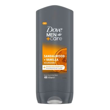 Dove Men+ Sandalwood + Vanilla Душ гел за мъже за тяло, лице и коса x400 мл