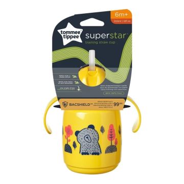 Tommee Tippee SuperStar Тренировъчна неразливаща се чаша със сламка и с дръжки 6м+ x300 мл, жълта