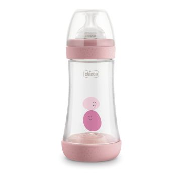 Chicco Perfect 5 Шише за хранене със силиконов биберон за деца над 2 месеца x240 мл, цвят розов