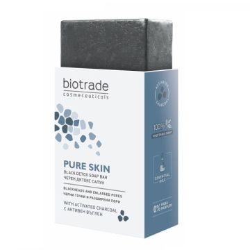 Biotrade Pure Skin Черен детокс сапун за лице с активен въглен x100 грама