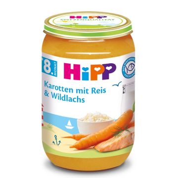 Hipp Пюре моркови с ориз и дива сьомга за след 8 месечна възраст х220 гр - 6535