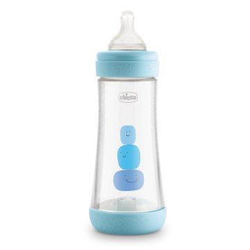 Chicco Perfect 5 Шише за хранене със силиконов биберон за деца над 4 месеца x300 мл, цвят син