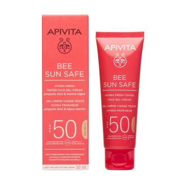 Apivita Bee Sun Safe Тониран хидратиращ освежаващ гел-крем за лице SPF50 x50 мл