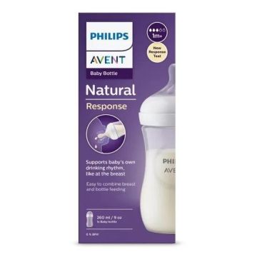 Avent Natural Response Шише за хранене с биберон без протичане за деца над 1 месец x260 мл, сила на потока 3