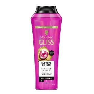 Gliss Supreme Length Шампоан за дълга коса с регенериращи микролипиди и екстракт от божур х250 мл