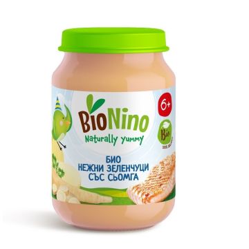 Bionino Био пюре нежни зеленчуци със сьомга за деца над 6 месечна възраст x190 грама