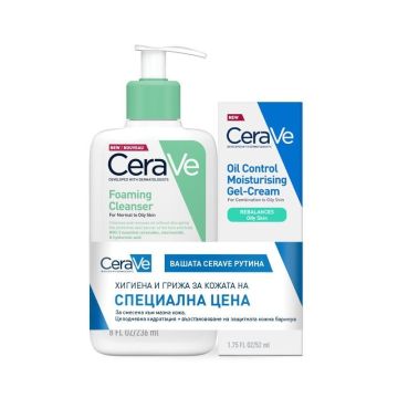 CeraVe Комплект за лице Измиващ гел-пяна за нормална до мазна кожа и Хидратиращ гел-крем за лице за комбинирана и мазна кожа