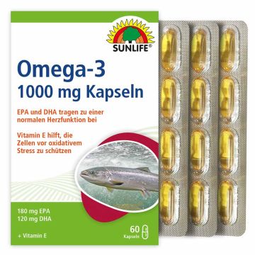 Омега-3 Рибено масло 1000 mg с витамин Е х60 гел капсули Sunlife