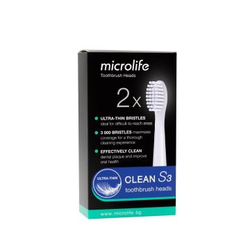 Microlife Clean S3 Накрайник за електрическа четка за зъби x2 броя, White