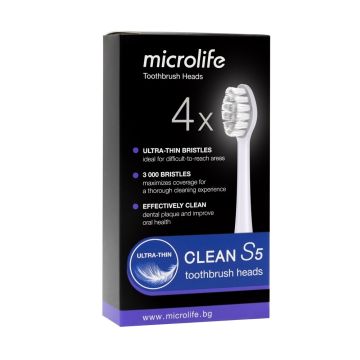 Microlife Clean S5 Накрайник за електрическа четка за зъби х4 броя, Soft White