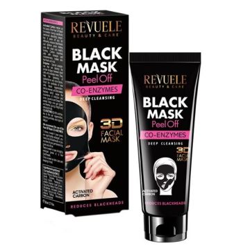 Revuele Co-Enzymes 3D Черна пилинг маска за лице с активен въглен и коензим x80 мл