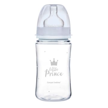 Canpol Babies Easy Start Шише антиколик  с широко гърло Royal Baby за деца над 0 месеца x240 мл, синьо