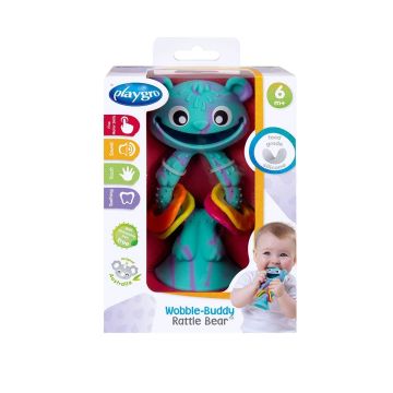 Playgro Wobble Buddy Силиконова дрънкалка с вендуза за столче, Мече 6м+