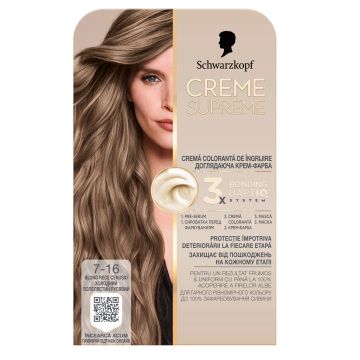 Schwarzkopf Creme Supreme Дълготрайна боя за коса, 7-16 Medium Ash Blonde