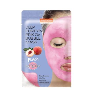 Purederm Pink O2 Bubble Mask Почистваща кислородна маска за лице с праскова x25 грама