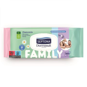 Septona Dermasoft Family Мокри кърпи за цялото семейство с лайка x100 броя