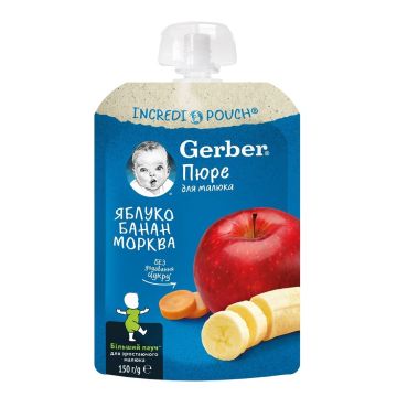 Gerber Плодова закуска с ябълка, банан и морков за деца над 1 година х150 грама