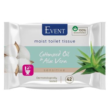 Event Cottonseed Oil & Aloe Vera Влажна тоалетна хартия с масло от памук и екстракт от алое вера x60 броя