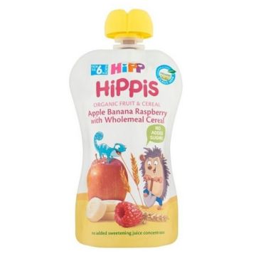 Hipp Био забавна плодова закуска ябълка, банан, малина с пълнозърнести култури за деца над 6 месеца х100 грама - 8534