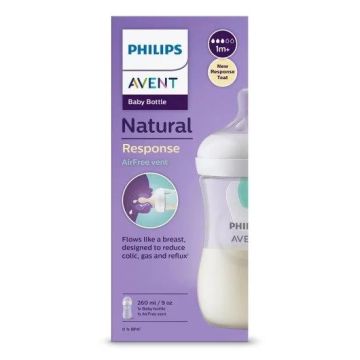 Avent Natural Response Шише за хранене с клапа AirFree с биберон без протичане 1м+ x260 мл, сила на потока 3