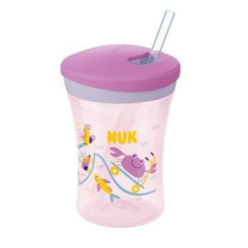 Nuk Evolution Action Cup Неразливаща чаша със сламка за деца над 12 месеца x230 мл, Pink