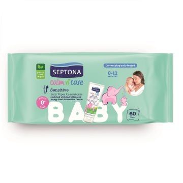 Septona Sensitive Бебешки влажни кърпички със защитен крем при подсичане x60 броя
