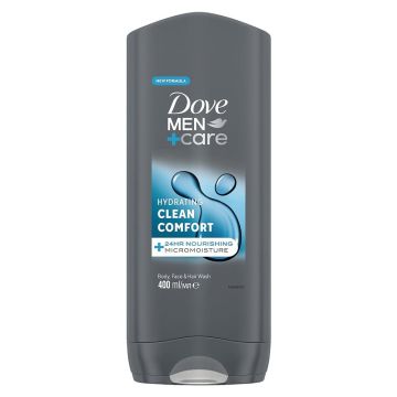 Dove Men+ Care Hydrating Clean Comfort Душ гел за мъже за тяло, лице и коса x400 мл